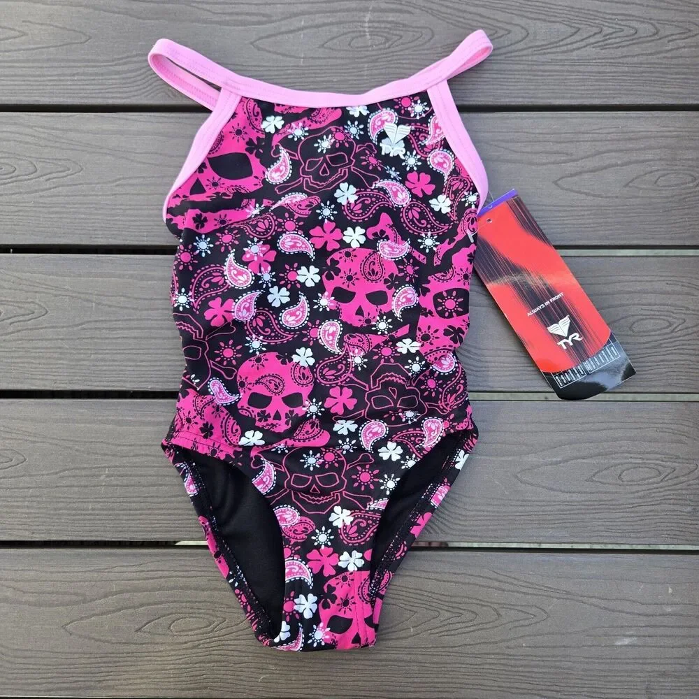 TYR DuraFast Elite Rockstar Diamondfit 1 Pc Swim Pink/black Youth Girl Sz 22 New